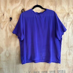 Vintage Sara Stephen Scalloped Neckline Sleeves Retro Purple Blouse Sz 18